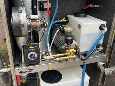 Upgraded inlet water tank and new dedicated fuel tank installed on a Nilfisk SH Truck. The improved setup provides a stable water supply, consistent fuel delivery, and includes a low fuel cut-out for added protection and reliability.